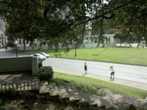 The Linear Progression from Dealey Plaza to 9-11 and War with Iran: Mark Dankof photo of Elm Street from the Grassy Knoll in Dallas, September 1st, 2010.